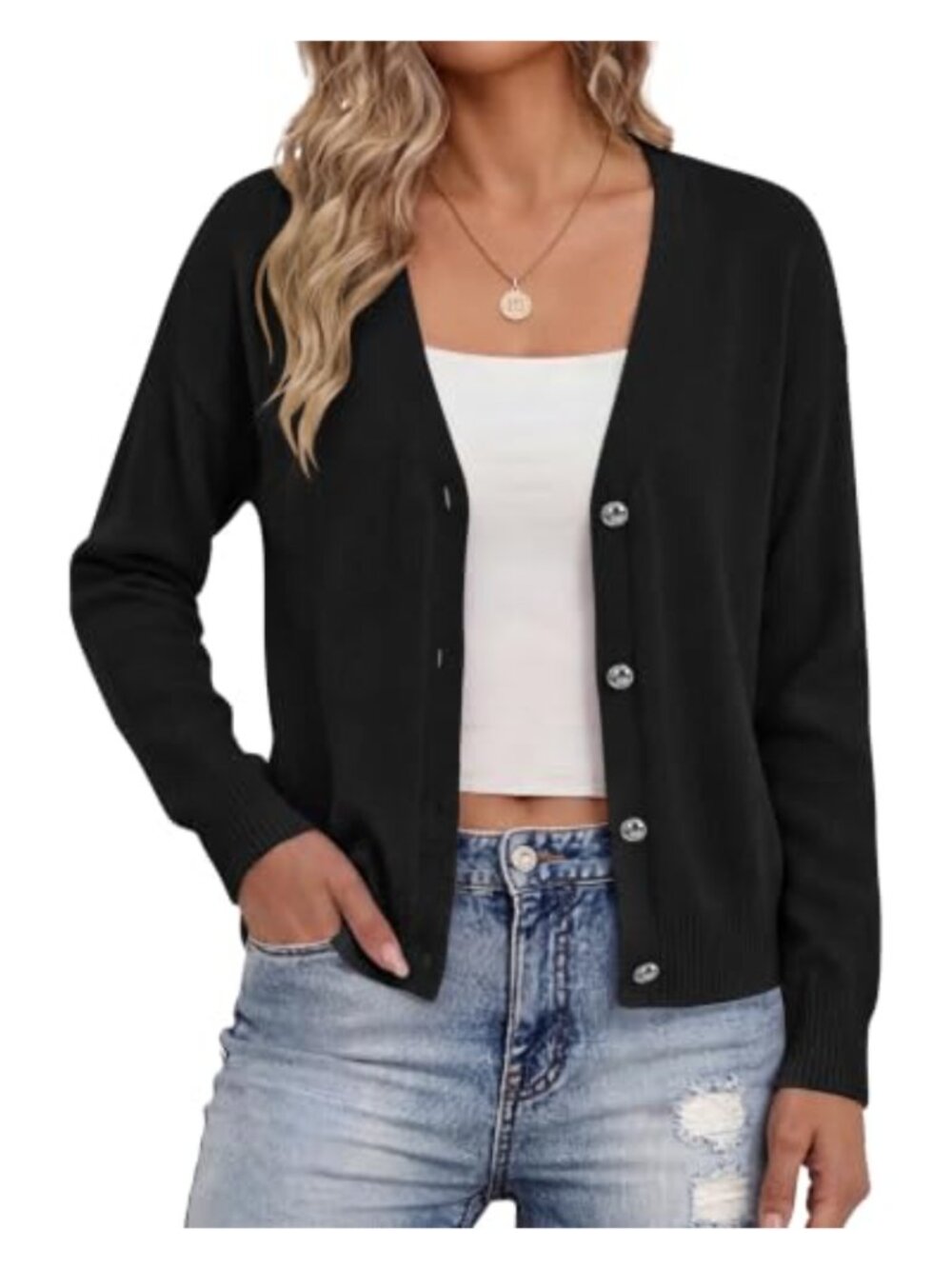 Women's Relaxed Fit Midweight Button Front Cardigan V-Neck Long Sleeve Sweater
